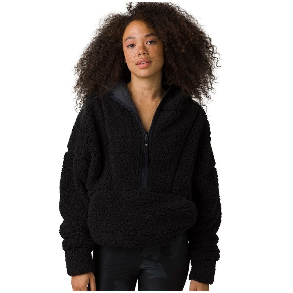 Prana Polar Escape Half Zip Hoodie Womens Small Black Fleece Pullover 1961991